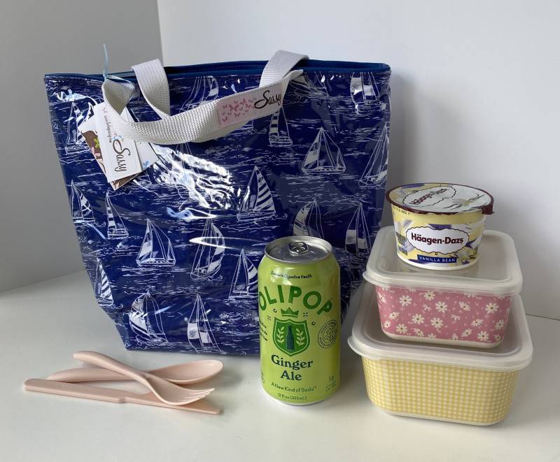 Marineblau Segelboot Stoff Wiederverwendbare Lunch Bag, Lunchsack, Tasche von sassygirl