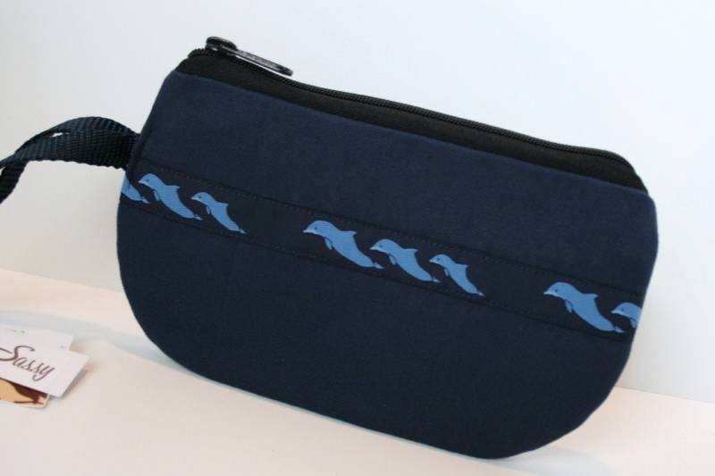 Sale Marine Blau Delfin Band Stoff Wristlet, Iphone Smartphone Reißverschluss Wristlet von sassygirl