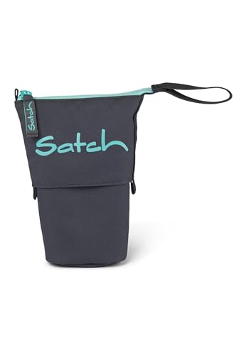 satch Pencil Slider extra groß inkl. Trennfach Reißverschlussfach Stiftehalter Geodreieck Sichtfenster für Stundenplan Mint Phantom - Grau von Satch