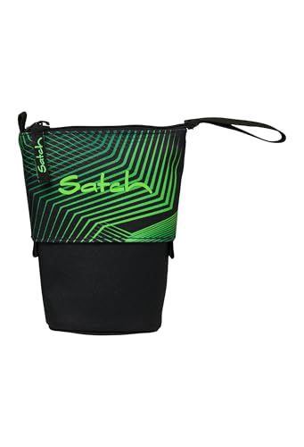 satch Pencil Slider extra groß inkl. Trennfach Reißverschlussfach Stiftehalter Geodreieck Sichtfenster für Stundenplan Seismic Green - Schwarz von Satch
