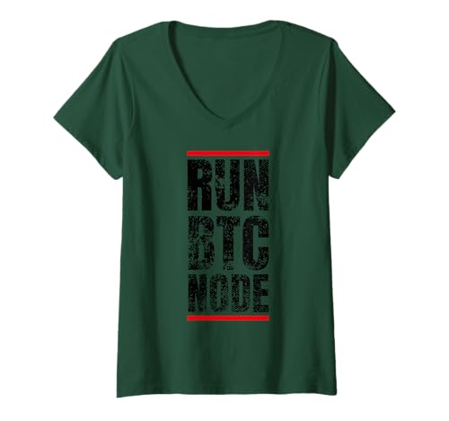 Damen Bitcoin Run BTC Node Blockchain Crypto T-Shirt mit V-Ausschnitt von satoshistore.io
