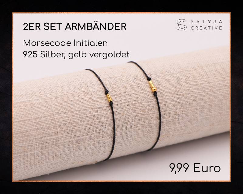 2Er Set Armbänder Mit Deinen Initialen Als Morsecode in 925 Silber Gelb Vergoldet | Geschenk Jahrestag Hochzeitstag Freundschaft von satyjacreative