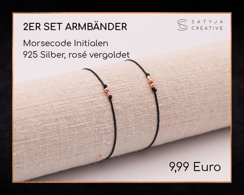 2Er Set Armbänder Mit Deinen Initialen Als Morsecode in 925 Silber Rosé Vergoldet | Geschenk Jahrestag Hochzeitstag von satyjacreative