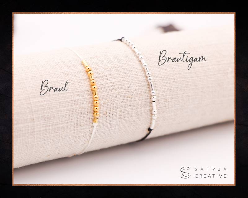 2Er Set Braut Und Bräutigam Armband Als Morsecode in 925 Silber Gelb Vergoldet | Hochzeitsgeschenk Hochzeitstag Ehe Trauung von satyjacreative