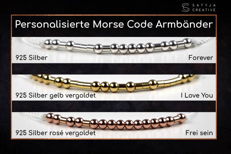 Personalisiertes Morse Code Armband Mit Deiner Botschaft Oder Namen in 925 Silber, Vergoldet Rosé | Geschenk Jga von satyjacreative