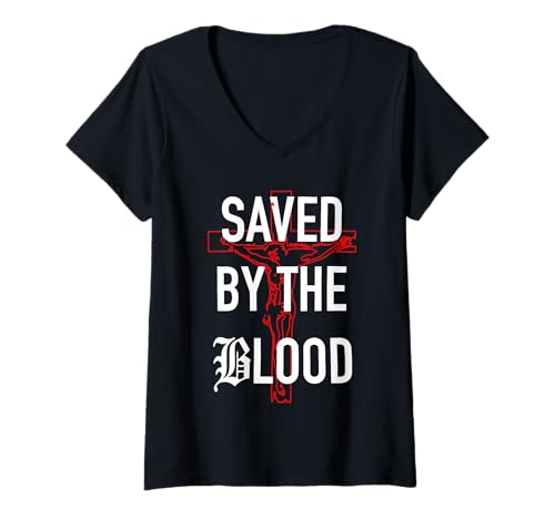 Damen gerettet durch das Blut von Jesus Christian T-Shirt mit V-Ausschnitt Damen gerettet durch das Blut von Jesus Christian T-Shirt mit V-Ausschnitt von saved by the blood printed t-shirt