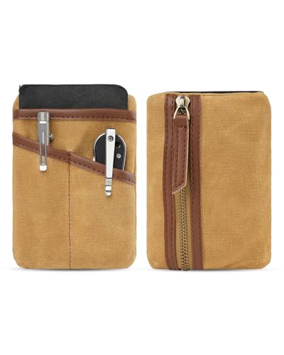 sayram SP9 EDC Pouch Tasche, kompakter EDC Taschen Organizer aus gewachstem Canvas, Reißverschlusstasche für Herren, EDC Pocket Organizer für Kleingeld, Notizbuch, Taschenlampe (Ölgewachst Braun) von sayram