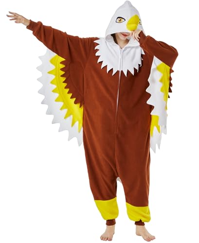 sazpajacos Adler Einteiler Pyjama Tier Weißkopfseeadler Kostüme Nachtwäsche Weihnachten Halloween Cosplay Karneval Kostüme für Erwachsene Frauen Männer, Braun M von sazpajacos