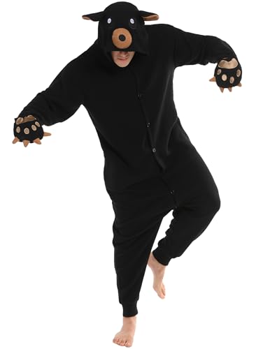 sazpajacos Bär Kostüm Cooler Bär Strampler Pyjamas Karneval Cosplay Kostüm Cartoon Bär Kostüm Verkleidung Party Bär Einteiler für Frauen Männer, schwarz XXL von sazpajacos