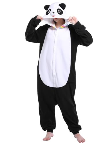 sazpajacos Erwachsene Panda Einteiler Pyjamas Lustige Tier Schlafanzüge Niedlich Cartoon Strampler Frauen Männer Weihnachten Halloween Cosplay Kostüm Schwarz XXL von sazpajacos