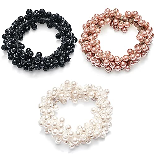 Perlen Haargummis Mädchen Haarschmuck Set Pferdeschwanz Inhaber Haarschmuck Hair Scrunchies Kinder Elastische Haarbänder Elastische Haargummis für Frauen Damen Hochzeit Haarschmuck, 3 Stück von scalingscal