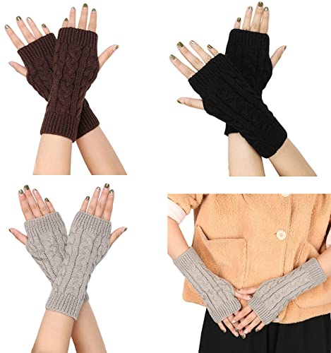 scalingscal 3 Paar Fingerlose Handschuhe Unisex, Fingerhandschuhe Ohne Fingerkuppen, Winter Pulswärmer, Handschuhe Fingerlos,Winter Dehnbar Strickhandschuhe für Männer Damen von scalingscal