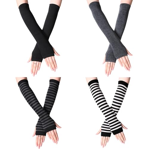 scalingscal 4 Paar Fingerlose Handschuhe Damen, Unisex Handschuhe Fingerlose Pulswärmer Armstulpen, Daumenloch Dehnbare Handschuhe, Damen Fingerlose Armstulpen Warme für Herbst Winter von scalingscal