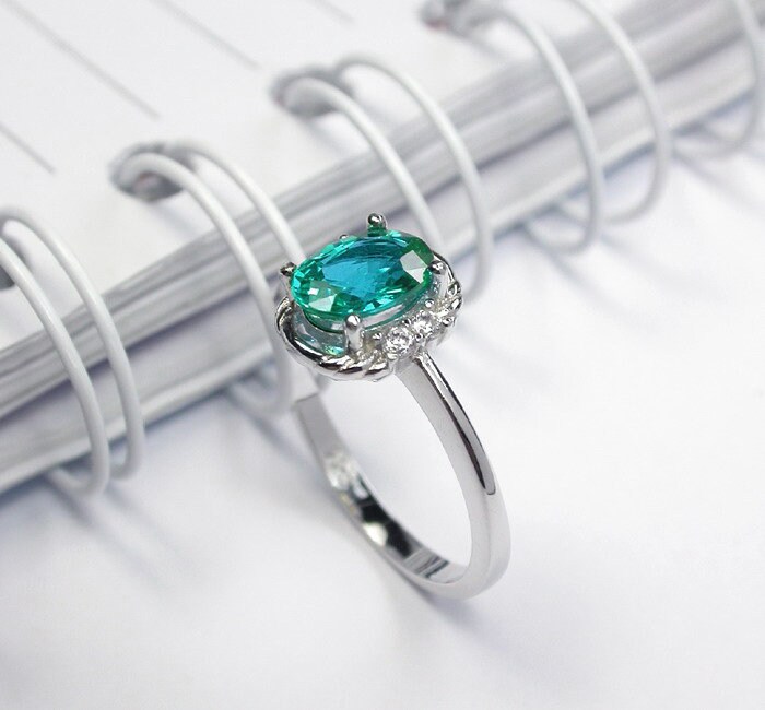 Blau Grüner Topas Ring Sterling Silber Trauring Mit Weißen Saphiren, Größe 55 von scandream