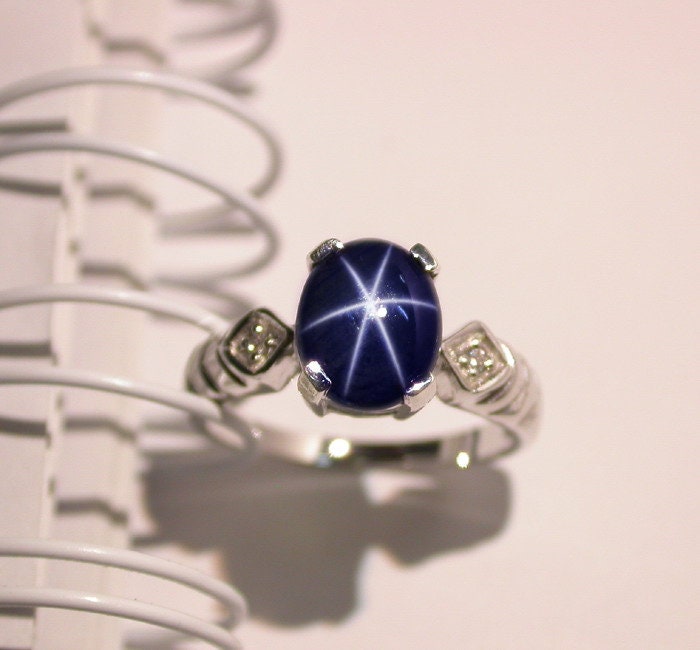 Blauer Sternsaphir Ring 4.23 Ct Sterling Silber Ehering, Us Größe 7 von scandream