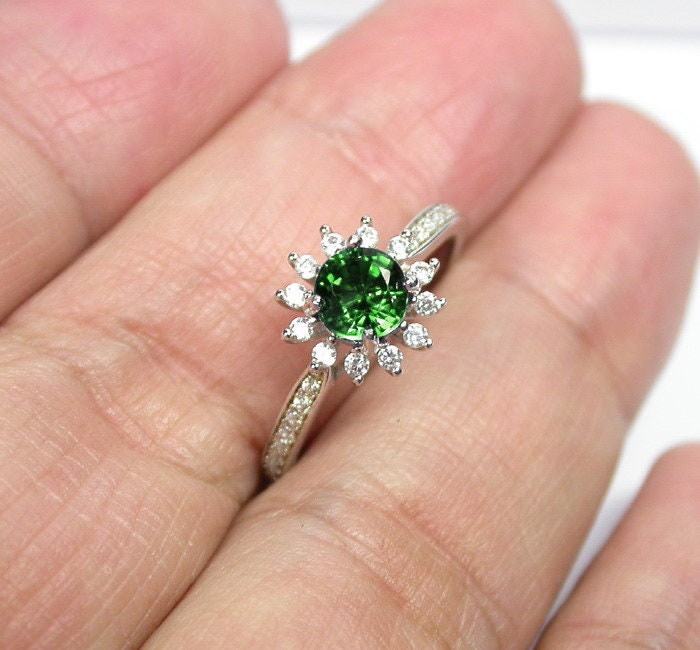 Natürlicher Grüner Saphir Ring Sterling Silber Hochzeitsschmuck, Us Size 7 von scandream