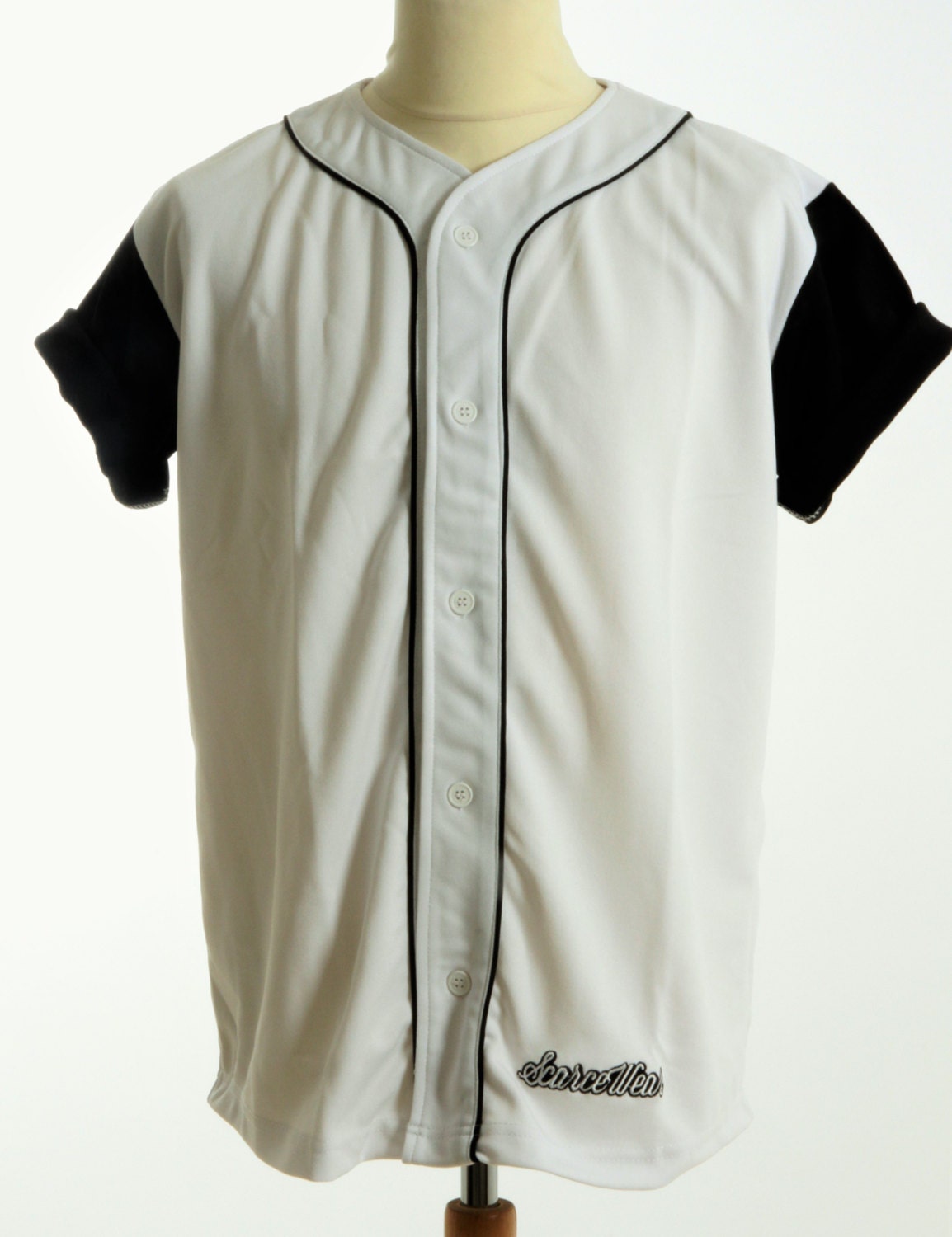 Signature Unikat Weiß Schwarz Ärmel Baseball Jersey Shirt Größe S-4xl von scarcewear