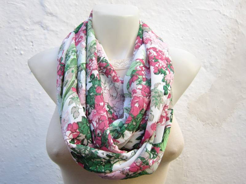 Floraler Schlauchschal, Herbst Winter Chiffon Loop Wrap, Leichte Kreis Frauen Halswärmer Geschenk von scarfnurlu