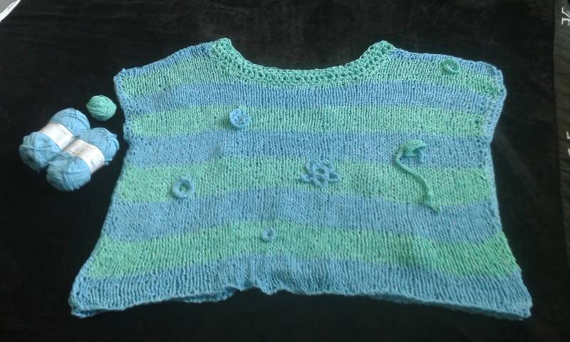 Ausgefallener Gestrickter Pulli Zum Wenden Hellblau - Grün Gr. 40 - 44 von schattengalerie
