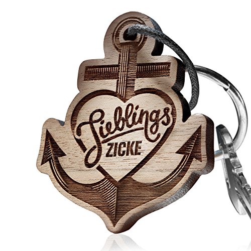 schenkYOU Premium Schlüsselanhänger aus Echtholz vorgraviert - personalisierte Geschenkidee für Muttertag- Gravur „Lieblingszicke von schenkYOU