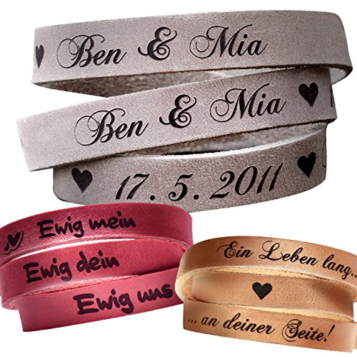 schenkYOU® Wickelarmband mit Gravur gestalten - Echt Lederarmband mit Ihrem Wunschtext graviert von schenkYOU