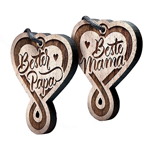 schenkYOU Premium Schlüsselanhänger Set aus Nussbaumholz vorgraviert - personalisierte Geschenkidee zu Muttertag, Vatertag - Gravur „Beste Mama - Bester Papa„ von schenkYOU
