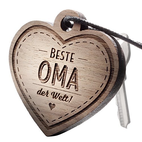 schenkYOU Premium Schlüsselanhänger aus Nussbaumholz vorgraviert - personalisierte Geschenkidee - Gravur „Beste Oma der Welt!„ von schenkYOU