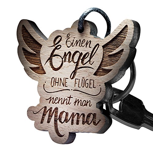 schenkYOU Premium Schlüsselanhänger aus Nussbaumholz vorgraviert - personalisierte Geschenkidee für Muttertag, Vatertag - Gravur „Einen Engel ohne Flügel nennt man Mama„ von schenkYOU