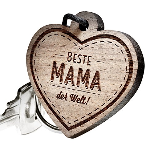 schenkYOU Premium Schlüsselanhänger aus Nussbaumholz vorgraviert - personalisierte Geschenkidee für Muttertag, Vatertag - Gravur „Beste Mama der Welt!„ von schenkYOU