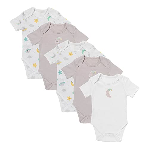 schlummersack Baby Body Set 100% Bio Baumwolle Kurzarm Unisex Moon & Stars Größe 86 12-18 Monate | 5 Stück Body Baby Mädchen Jungen | Babybody Kurzarm Set | Sommer Bodys Kurzarmbody von schlummersack