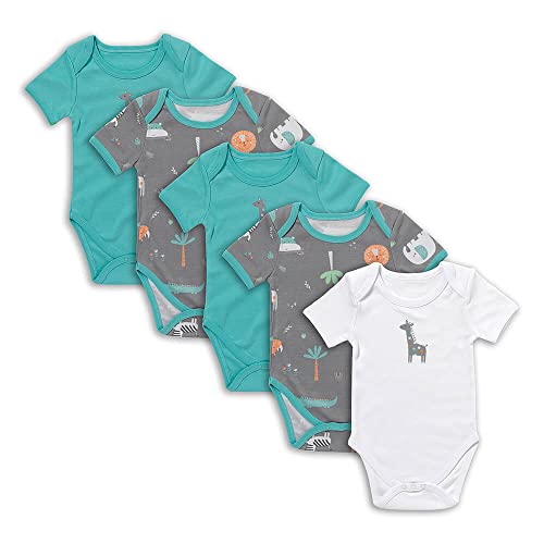 schlummersack Baby Body Set 100% Bio Baumwolle Kurzarm Unisex Safari Größe 86 12-18 Monate | 5 Stück Body Baby Mädchen Jungen | Babybody Kurzarm Set | Sommer Bodys Kurzarmbody von schlummersack