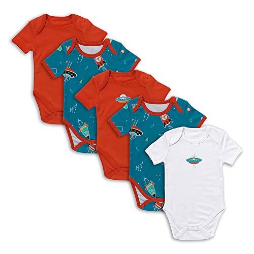 schlummersack Baby Body Set 100% Bio Baumwolle Kurzarm Unisex Space Größe 86 12-18 Monate | 5 Stück Body Baby Mädchen Jungen | Babybody Kurzarm Set | Sommer Bodys Kurzarmbody von schlummersack