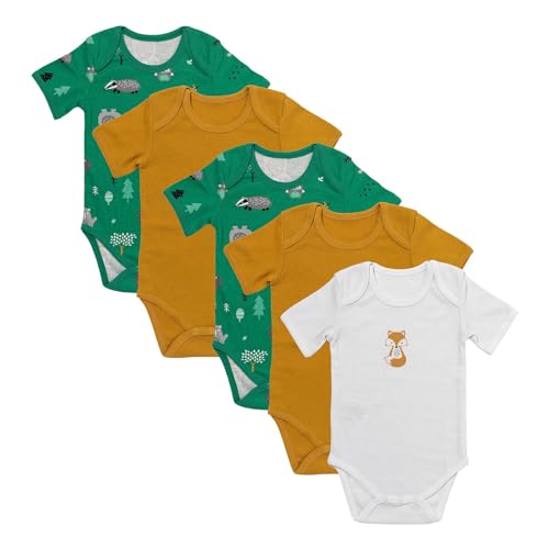 schlummersack Baby Body Set 100% Bio Baumwolle Kurzarm Unisex Waldtiere Größe 74 6-9 Monate | 5 Stück Body Baby Mädchen Jungen | Babybody Kurzarm Set | Sommer Bodys Kurzarmbody von schlummersack