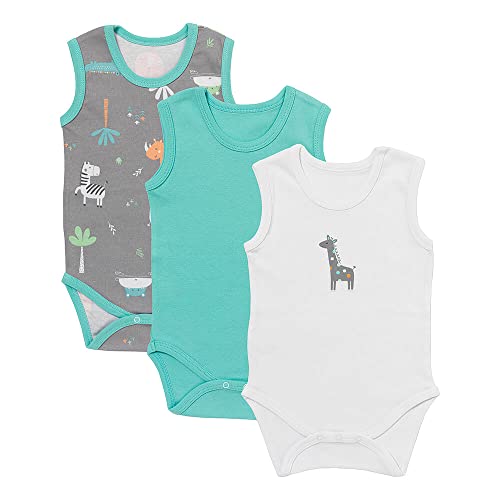 schlummersack Baby Body Set 100% Bio Baumwolle ärmellos Unisex Safari Größe 92 18-24 Monate | 3 Stück Body Baby Mädchen Jungen | Babybody ärmellos Set | Sommer Bodys ohne Arm von schlummersack