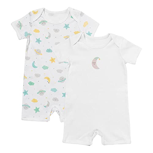 schlummersack Baby Strampler Set 100% Bio Baumwolle Kurzarm Unisex Moon & Stars Größe 92 18-24 Monate | 2 Stück Strampler Baby Mädchen Jungen | Babystrampler Kurzarm Set | Sommer Strampler Kurzarm von schlummersack