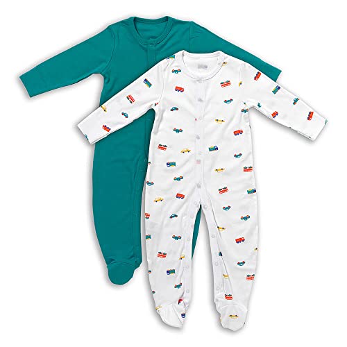 schlummersack Baby Strampler Set Jungen Autos Größe 86 12-18 Monate | 2 Stück Strampler Baby Baumwolle - Strampler langarm mit Fuß Schlafanzug | Babystrampler Set - Strampelanzug lang von schlummersack