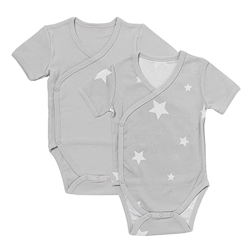 schlummersack Baby Wickelbody Set 100% Bio Baumwolle Kurzarm Sterne grau Größe 92 18-24 Monate | 2 Stück Body Baby Mädchen Jungen | Babybody Kurzarm Set | Sommer Bodys Kurzarmbody von schlummersack