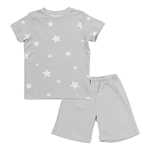 schlummersack Kinder Schlafanzug kurz Unisex Sterne grau Größe 128 7-8 Jahre |Pyjama Kinder Set zweiteilig Jungen & Mädchen | Kinderschlafanzüge Kinder Schlafanzug Baumwolle von schlummersack