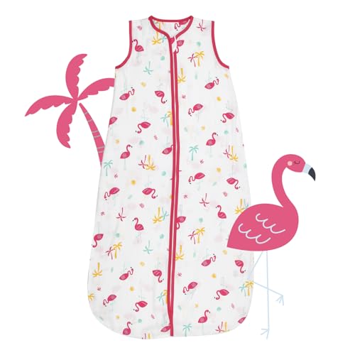 schlummersack Kinder Schlafsack Baby Sommer 130 cm dünn Bambus-Musselin Flamingo | Sommerschlafsack Baby 0.5 Tog 0 5 Tog Baby Schlafsack Sommer | Schlafsack Baby Sommer ungefüttert von schlummersack