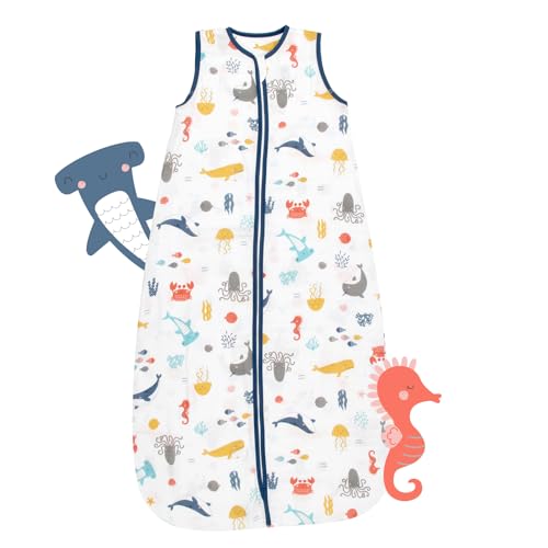 schlummersack Kinder Schlafsack Baby Sommer 130 cm dünn Bambus-Musselin Meerestiere | Sommerschlafsack Baby 0.5 Tog 0 5 Tog Baby Schlafsack Sommer | Schlafsack Baby Sommer ungefüttert von schlummersack