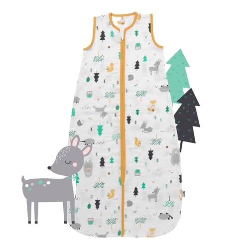 schlummersack Kinder Schlafsack Baby Sommer 130 cm dünn Bambus-Musselin Waldtiere | Sommerschlafsack Baby 0.5 Tog 0 5 Tog Baby Schlafsack Sommer | Schlafsack Baby Sommer ungefüttert von schlummersack