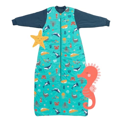 schlummersack Kinder Schlafsack Baby Winter 150 cm Meerestiere | Winterschlafsack Baby mit Ärmel 3.5 Tog Baby Schlafsack Winter | Winter Schlafsack Baby von schlummersack