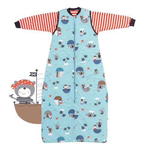 schlummersack Kinder Schlafsack Baby ganzjährig 130 cm Pirat | Ganzjahresschlafsack Baby mit Ärmel abnehmbar 2.5 Tog Baby Schlafsack ganzjährig | Ganzjahres Schlafsack Baby von schlummersack