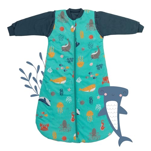 schlummersack Kinder Schlafsack Baby ganzjährig 150 cm Meerestiere | Ganzjahresschlafsack Baby mit Ärmel abnehmbar 2.5 Tog Baby Schlafsack ganzjährig | Ganzjahres Schlafsack Baby von schlummersack