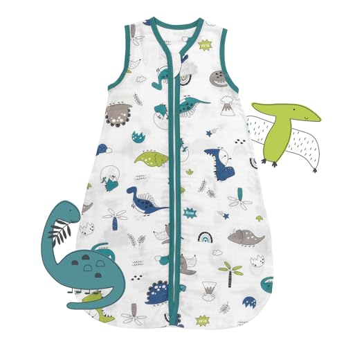 schlummersack Kinder Schlafsack Sommer 150 cm dünn Bambus-Musselin Dino | Sommerschlafsack 0.5 Tog 0 5 Tog Baby Schlafsack Sommer | Schlafsack Baby Sommer ungefüttert von schlummersack