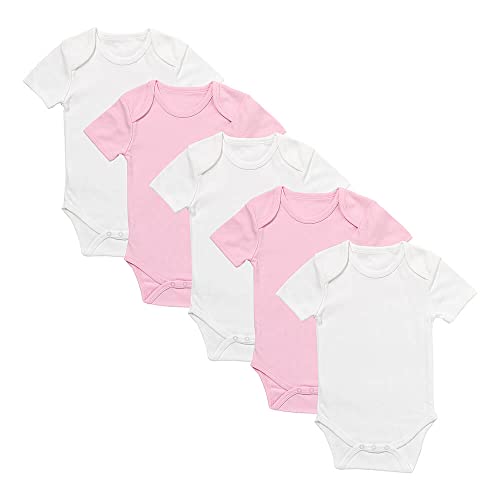 schlummersack Kurzarm Baby Body Set 100% Baumwolle weiß/pink Größe 62 0-3 Monate | 5 Stück Body Baby Mädchen - Sommer Babybody Kurzarm Baumwolle | Baby Bodys Mädchen, Bodys Baby Mädchen Pack von schlummersack