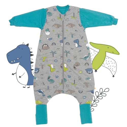 schlummersack Schlafsack mit Füßen 2.5 Tog 100 cm Dino aus Modal | Kinder Schlafsack mit Beinen und verlängerten Bündchen für eine Körpergröße 100-110cm | Ganzjahres Füßen 2.5 Tog von schlummersack
