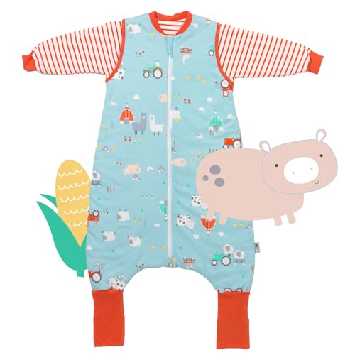 schlummersack Schlafsack mit Füßen Bio Baumwolle 110 cm 2.5 Tog Bauernhof | Kinder Schlafsack mit Beinen und verlängerten Bündchen für eine Körpergröße 110-120cm | Ganzjahres Füßen von schlummersack