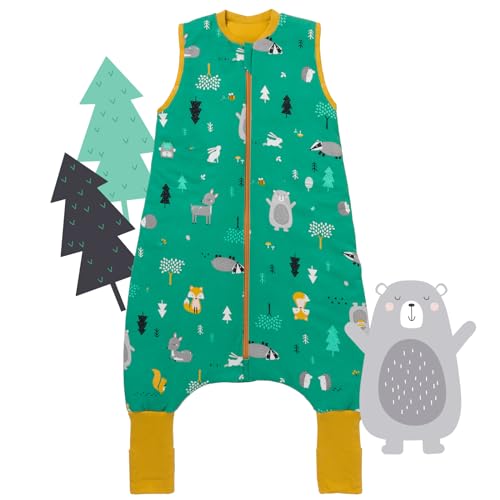 schlummersack Schlafsack mit Füßen Bio Baumwolle Sommer 1 Tog 90 cm dünn Waldtiere | Kinder Schlafsack mit Beinen und verlängerten Bündchen eine Körpergröße 90-100cm Füßen 1 Tog von schlummersack