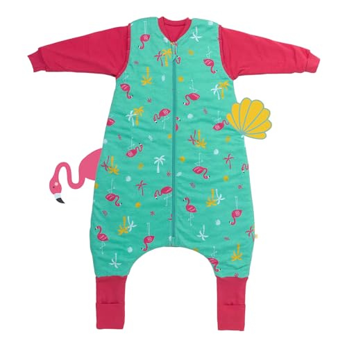 schlummersack Schlafsack mit Füßen Bio Baumwolle ganzjährig 2.5 Tog 90 cm Flamingo | Kinder Schlafsack mit Beinen für eine Körpergröße 90-100cm | Ganzjahres Füßen 2.5 Tog von schlummersack